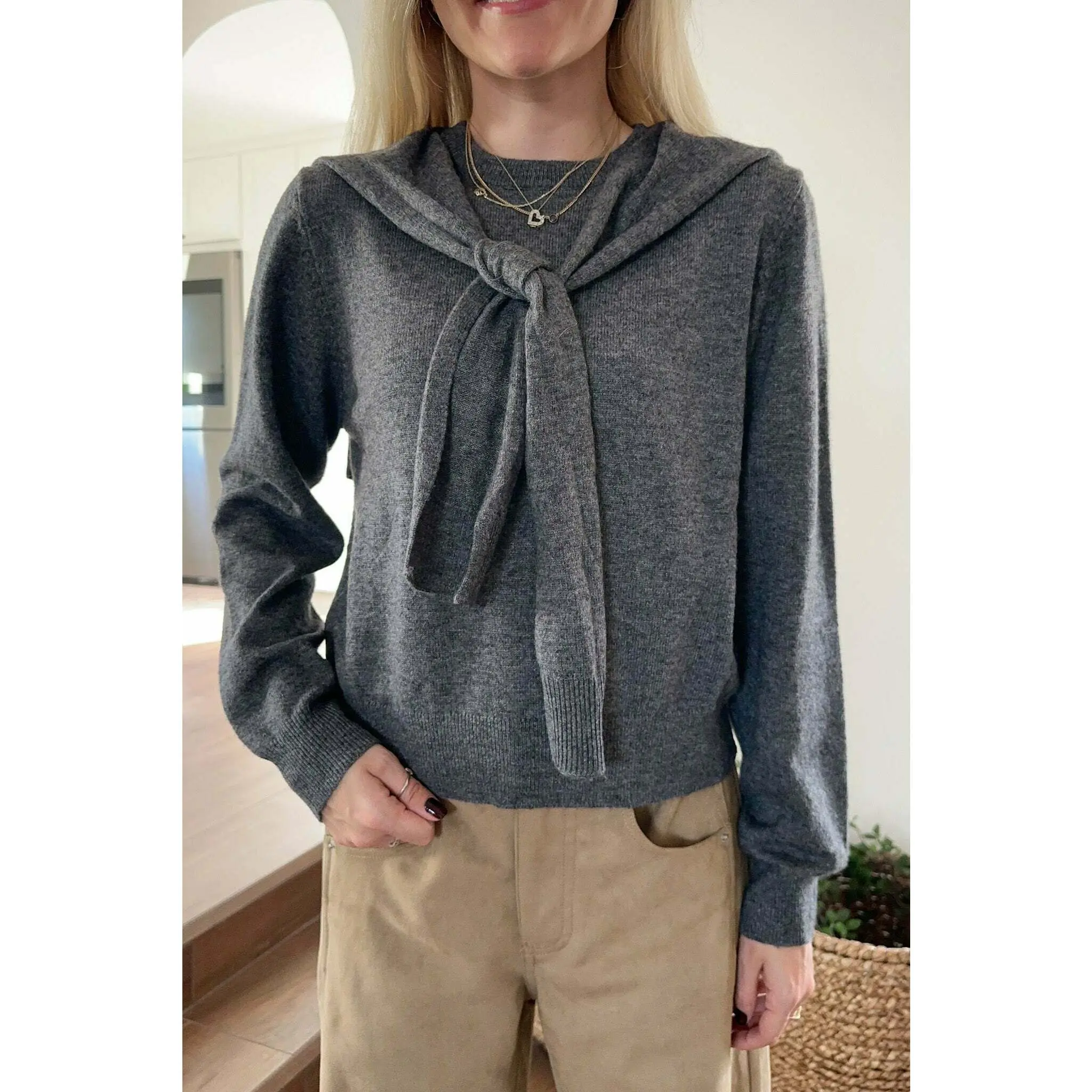 Delilah Round Neck Twofer Pullover Sweater Delilah Round Neck Twofer Pullover Sweater