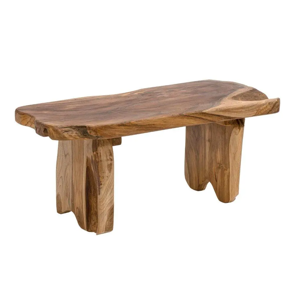 Stumpy Armless 35.4in Handcrafted Rustic Minimalist Live Edge Solid Teak Wood Indoor Entryway Bench