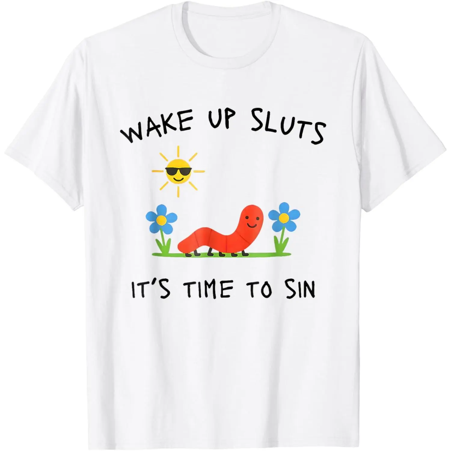 Men's Cotton Short-Sleeve Casual T-Shirt, Wake Up It's Time to Sin Funny Animal Meme Tops for Men's Casual Clothes, Shortsleeve, Menswear, Round Neck, Simple