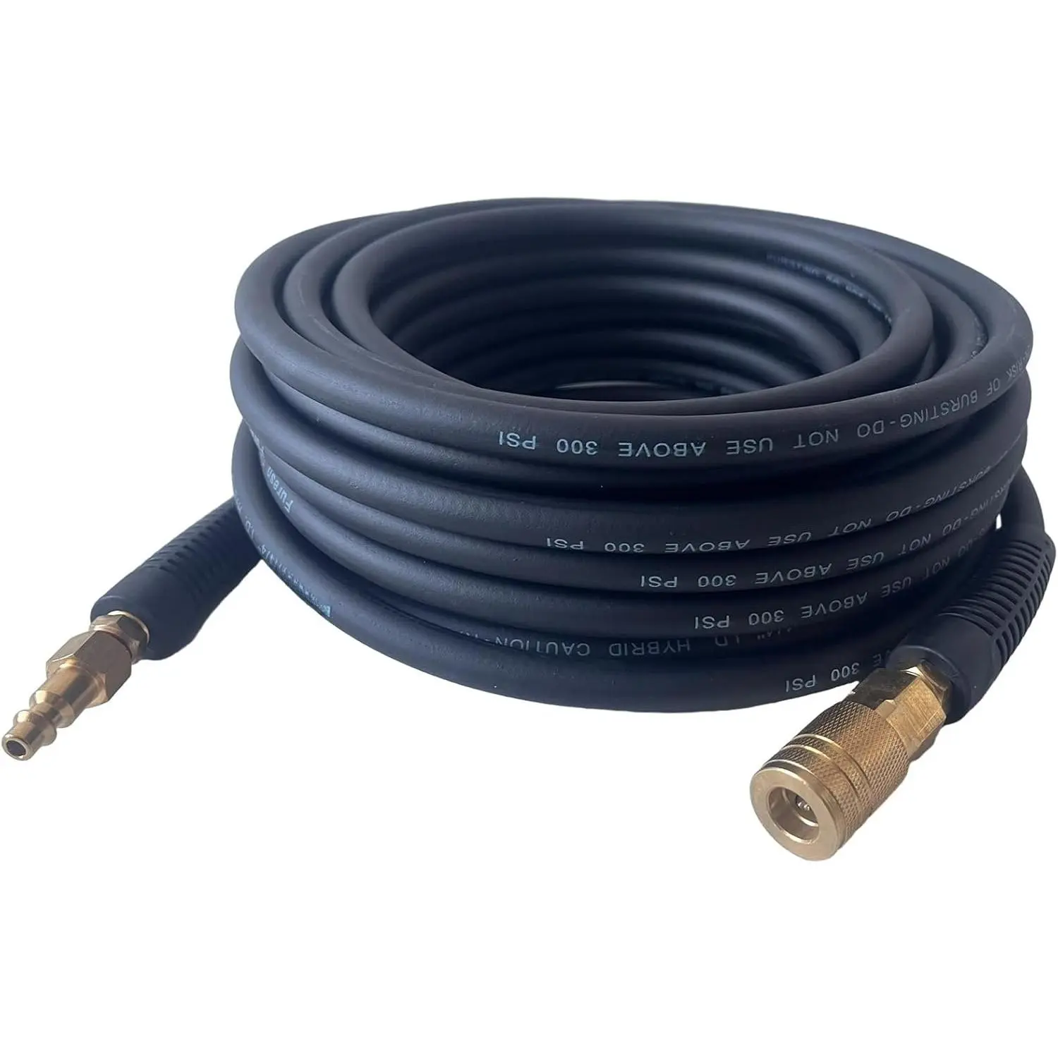 Air Hose 1/4 in x 25 ft, Heavy Duty, Lightweight, Kink Resistant, Hybrid Air Compressor Hose with 1/4 in Solid Brass Male Fittings, Bend Restrictors, 300 PSI (25FT, Black)