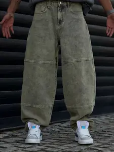 Vintage washed distressed patchwork design with curved blade jeans, horizontal split three-dimensional stitching technology, loose fit, essential for trendy and cool street style outfits Pants Streetwear