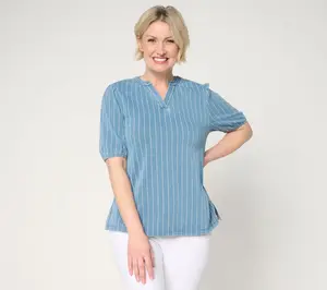 Denim & Co. Comfy Knit Air Elbow Sleeve Split Neck Shirt