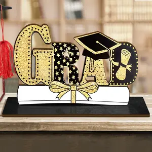 1PC Double Sided Rustic Wooden Class of 2026 Centerpiece Sign, Graduation Table Decor for Cap & Floral, Diploma Display Party Supplies, Congrats Grad