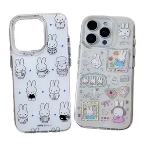 Kawaii Miffy Rabbit INS Phone Cases For iPhone 17 16 15 14 13 12 11 Promax Pro Air Plus Transparent TPU+PET IMD Shockproof Cover Protection Gifts For Christmas Halloween Birthday