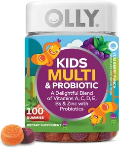 Kids Multivitamin & Probiotic Gummy, Digestive Support, Vitamins A, D, C, E, B, Zinc, Chewable Supplement, Berry Flavor, 50 day supply - 100 Count