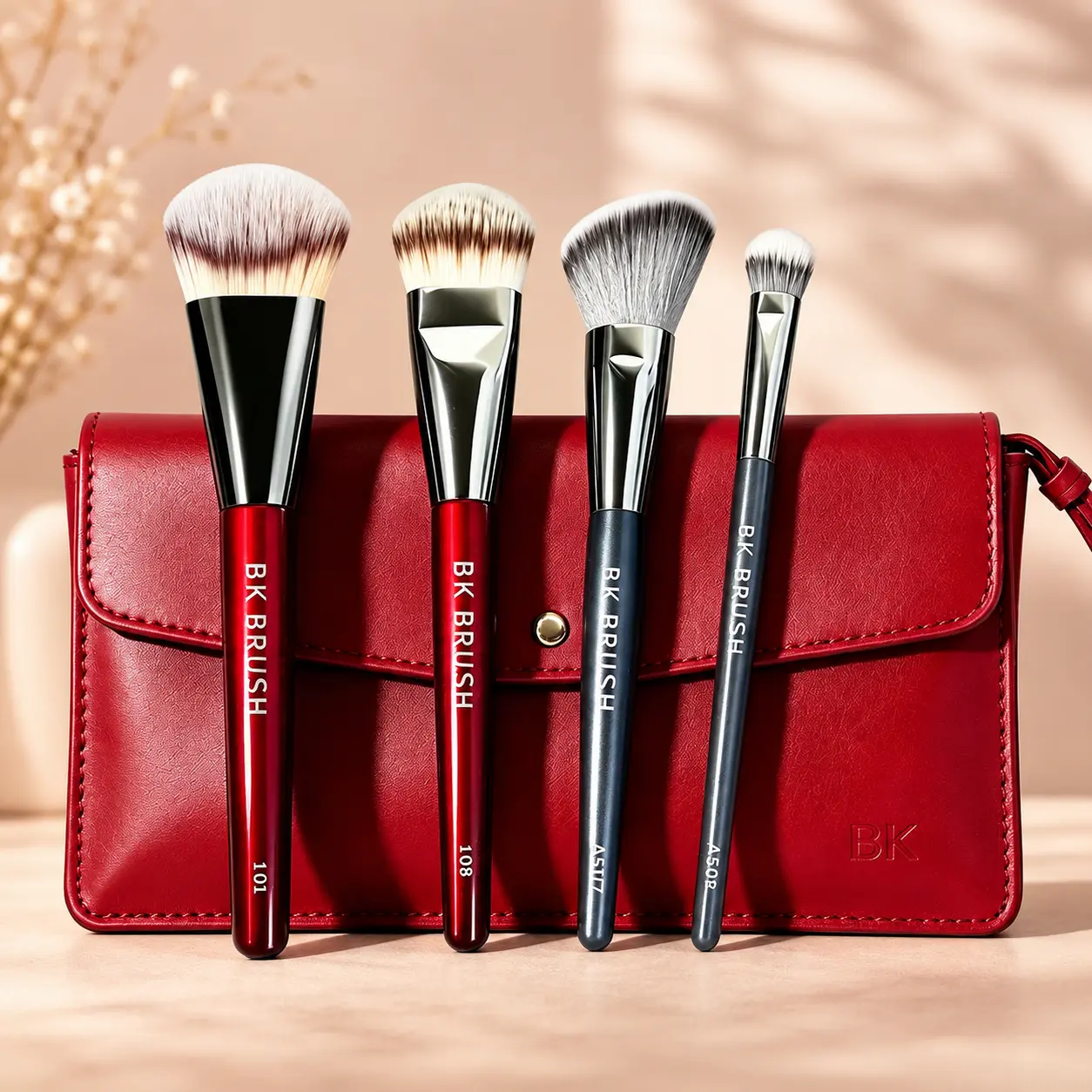 BK Brush 4-Piece Deluxe Makeup Brush Set, Soft Fiber Contoured & Oval Brushes for Liquid, Cream and Powder Foundation, Makeup Tools for All Skin Types, Birthday Gift