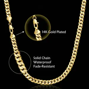 14K Gold-Plated Cuban Link Chain Necklace Waterproof Hypoallergenic Chain Width 10mm Tarnish-Free, Shiny Layering Jewelry for Men & Women