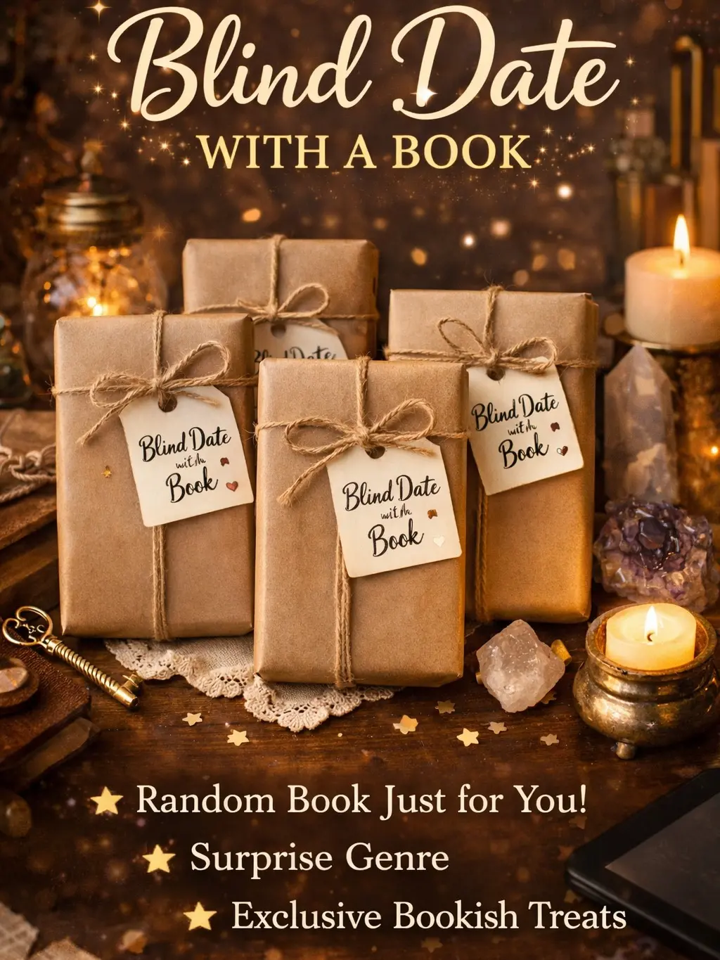 Blind-Date With a Book Gift Kit - Blind-date Mystery Adult Novel, Interactive Literature & Art Read with Stickers, Annotating Tool, Decorative Book Club Gift, Christmas in July Appreciation Idea (Message to Specify Genre)