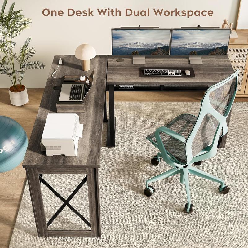 L Shape Standing Desk, Electric Corner Desk Height Adjustable, 61x60 Computer Desk with 4-in-1 Outlet, for Work Home Office, Livestreaming, Gaming, Light Oak L Shape Standing Desk, Electric Corner Desk Height Adjustable, 61x60 Computer Desk with 4-in-1 Outlet, for Work Home Office, Livestreaming, Gaming, Light Oak