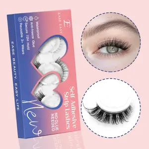 Ease Easy Strip Self-Adhesive Lashes - No Glue Needed, Waterproof, Anti-Freeze Glue, Secure 72h Hold, Reusable 3+ Wears - Eyelashes, Makeup Cosmetic