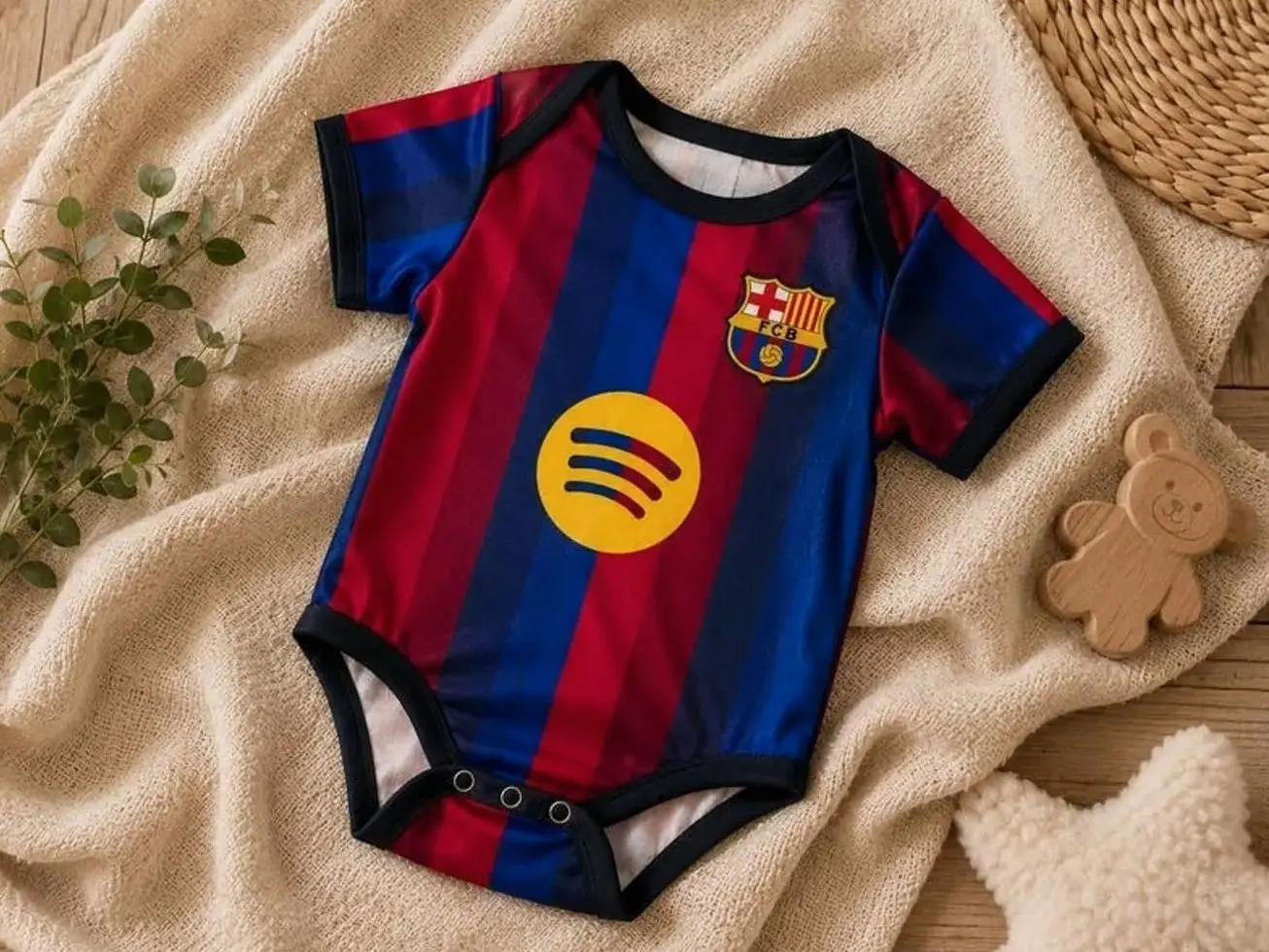 Personalized Soccer Baby Romper, Barcelona Inspired Baby Jersey, Custom Football Onesie, Baby Shower Gift, Newborn Outfit UOZ 041