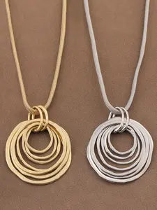 1pc Fashionable Silver & Gold Color Multi Circles Moveable Pendant Rope Necklace For Women's Daily Wear 18"+2" Extend Chain
