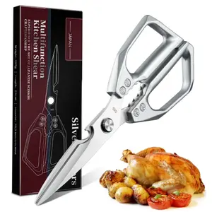 Kitchen Scissors All Purpose -FallFreshness- Stainless Steel Kitchen Shears, Sharp Silver Meat Scissors, Dishwasher Safe, Poultry Shears, Japanese Cooking Scissors for Food, Chicken Bones, and Turkey, Christmas Gift!