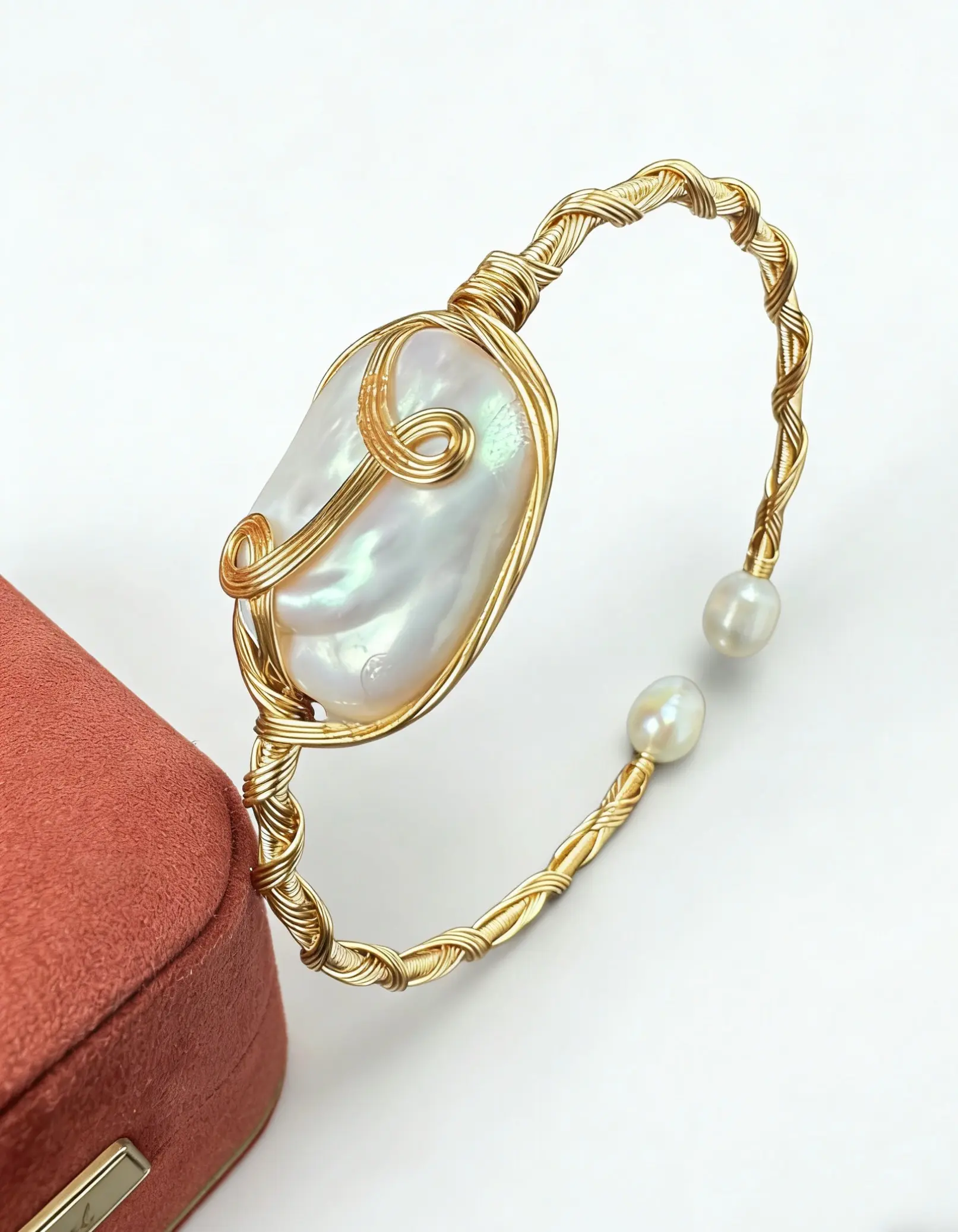 Handmade wire wrapped bangle Freshwater Pearl bangle - Niche Unique Design for Daily Commute | Daily Match|modern elegant|Gift Box Included| Daily Wear & Gift Idea | Premium Gift Box |Wire-Wrapped bangle|