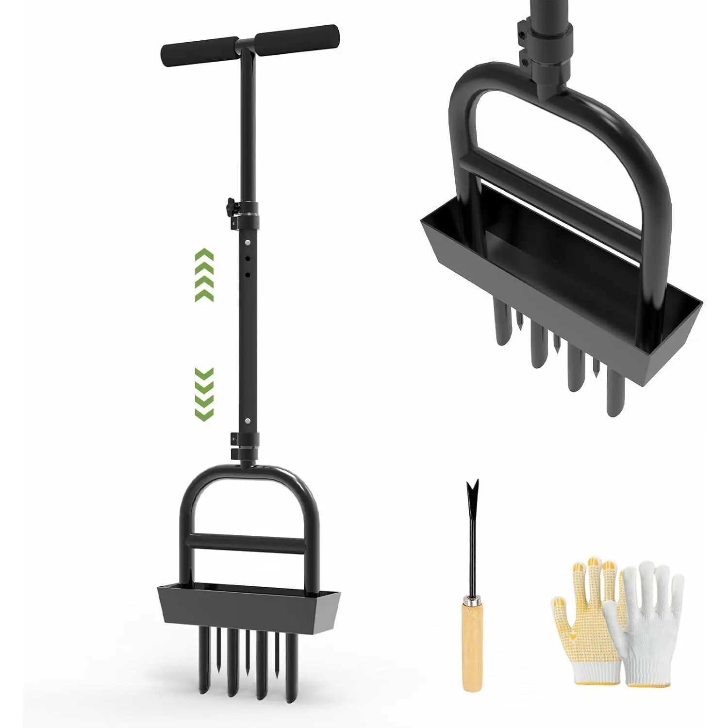 Aerator Tool with 4 Hollow Tines & 3 Spike Tines, Aerator Lawn Tool with Soil Core Storage Tray, Grass Aerator for Yard Aerator, Manual Lawn Core Aerator & Yard Aerator Garden Tool