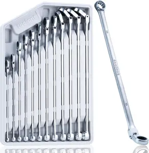 12PCS Extra Long Ratcheting Wrench Set, Gift for Men, Flex Head & Fixed Offset Head Double Box End Combination Wrench Set, CR-V Steel, Metric 8-19mm, with Storage Tray
