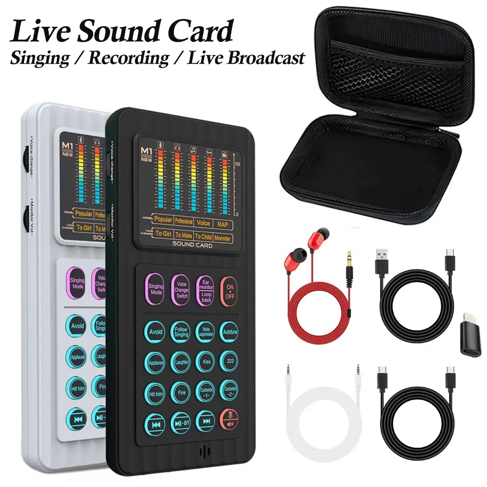 Portable Live Audio Mixer, Voice Changer Device, Handheld Sound Card, Wireless Microphone Set, Bluetooth-compatible Connectivity, Podcast Equipment Kit, Ideal for Podcasts & Gaming