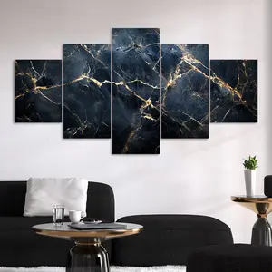 5 Counts Unframed Canvas Poster, Black Gold Marble Texture, Abstract Marble Pattern, Exquisite Poster, Perfect Living Room Decoration, Modern Art, Fashion Family Poster, Wall Art Decoration, Odorless, Waterproof, Artwork, Canvas Prints