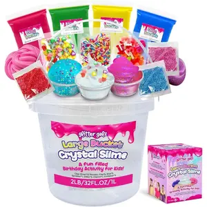 2 LB Large Bulk Glassy Clear Slime Bucket Toy for Kids Premade Crystal Slime Pack with Add-Ins and Charms Sensory Toy Bulk Slime Kit for Girls Ages 7-12, Easter basket filler