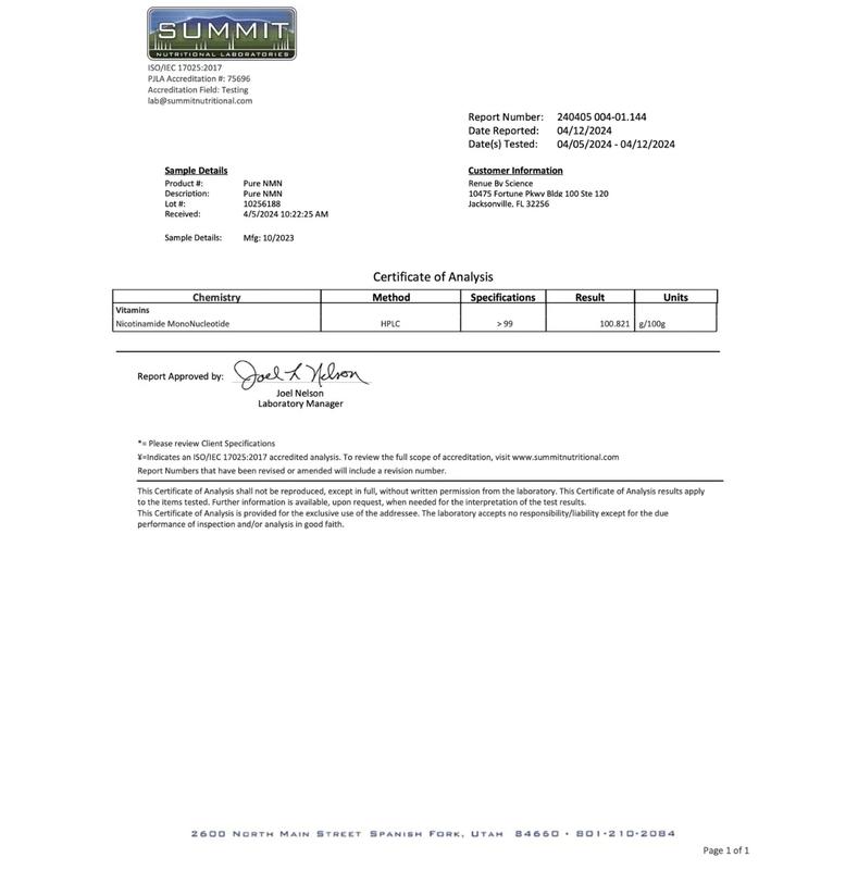 Renue by Science Pure NMN Fast Dissolve Powder 100 Grams Beta Nicotinamide Mononucleotide Dietary Supplement