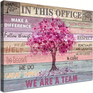 1pc Pink Inspirational Wall Art for Office Women Motivational Quotes Phrases Poster Rustic Heart Tree Pictures Wall Art Contemporary Home Workspace Desk Decorations for Women No Framed