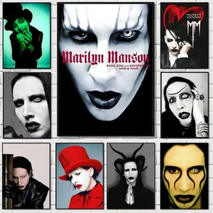 Cool M-Marilyn M-Manson Poster Sticky Waterproof Wall Art High Quality Print Aesthetic Home Living Bedroom Decor Trendy Room Decoration Easy-To-Apply Gift Durable Multiple Sizes, High Definition, Easy to Apply & Clean