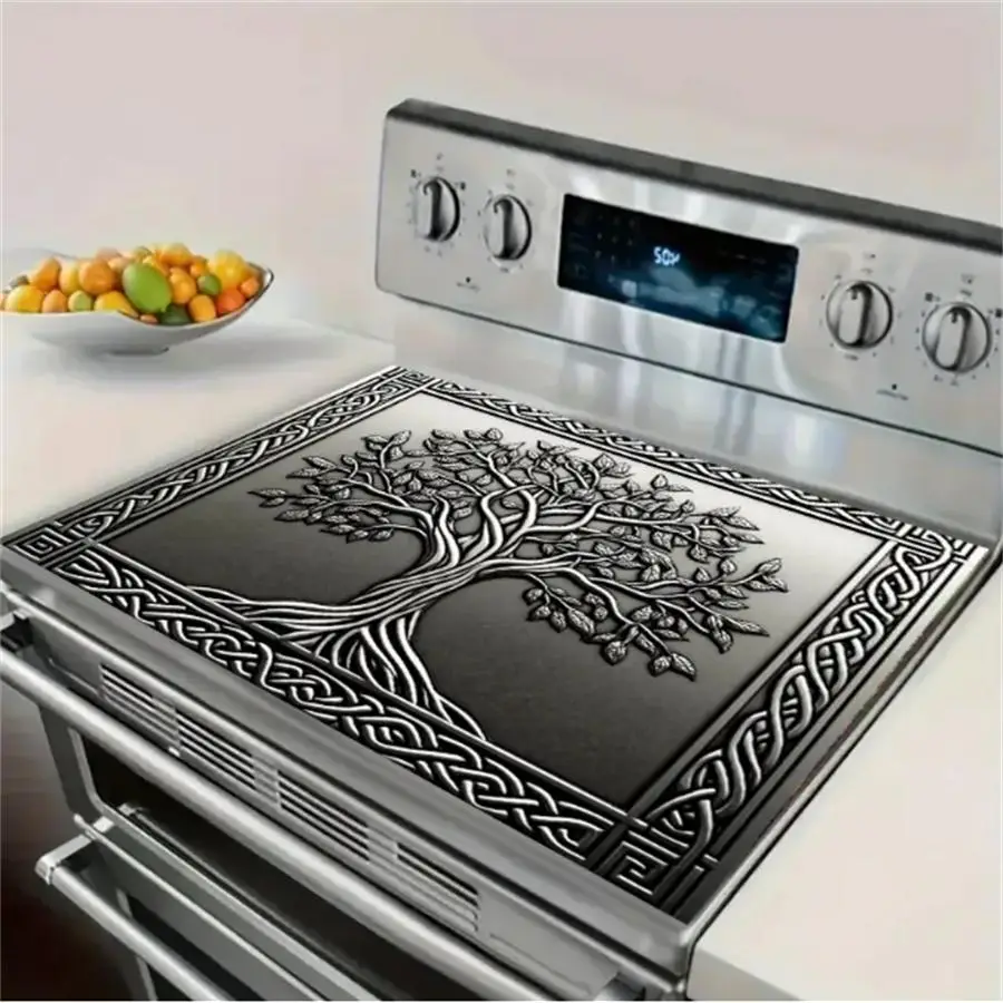 Tree Of Life Pattern Gas Stove Cooktop Panel Protector Cover, 1 Count Heat & Scratch Resistant Stove Plate Top Protector, Gas Stove Design Multipurpos