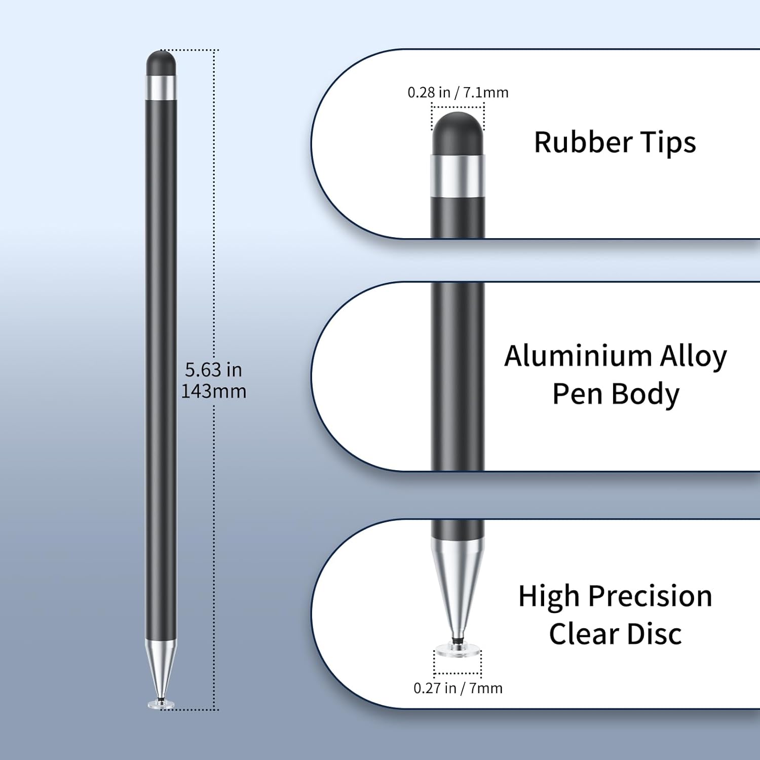6 Pack Stylus Pen for Touchscreen 2 in 1 High Precision Stylus for iPad iPhone Android Tablet Black