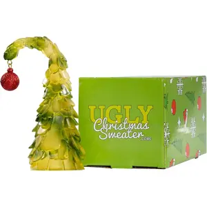 Green Monster Bend Christmas Tree with Red Ornament 8” Glass Holiday Decoration