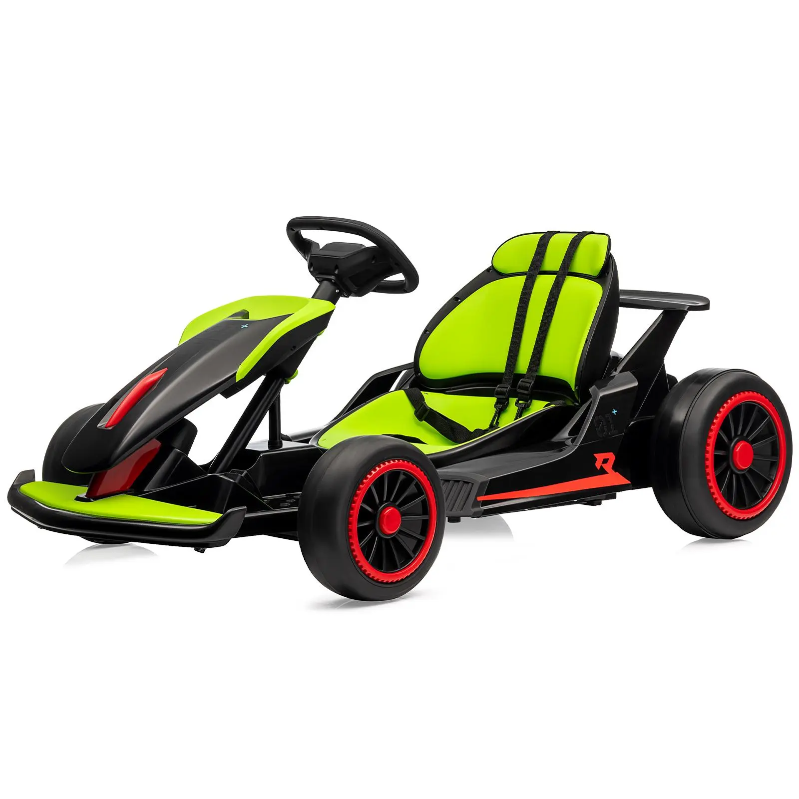 GAOMON Powerful 24V Battery-Powered Electric Drift Go Kart for Kids Ages 6-12, Dual 200W Motors, 8.1 MPH, Adjustable Seat, LED Headlights, Music, USB, FM Radio, Steel Frame, Green