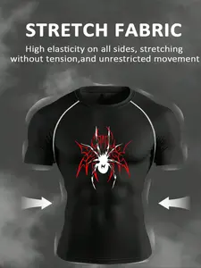 Men's Short Sleeve Tight Fit T-Shirt, Athletic Top, Spider Totem, Summer Quick Dry Elastic Fitness Training Running Sports Shirt