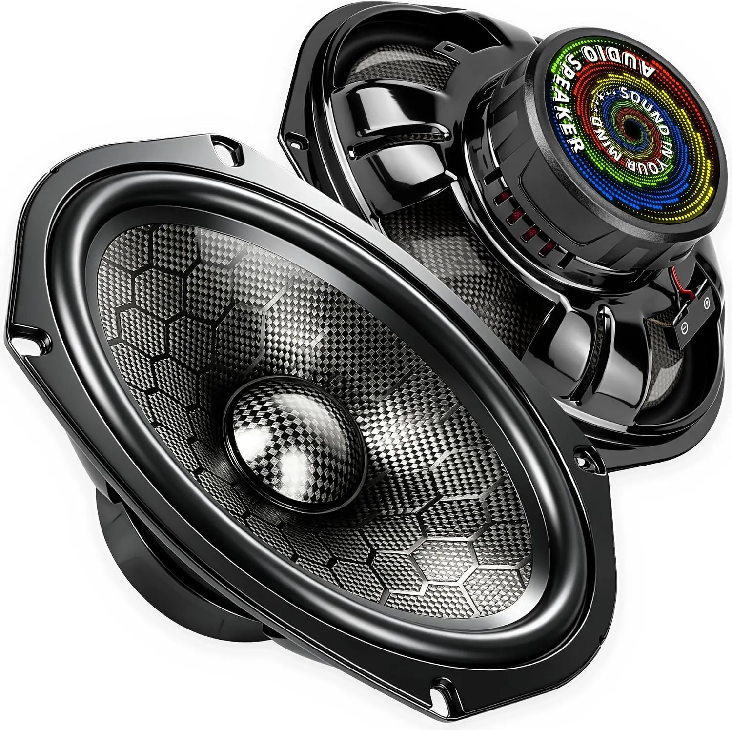 TANVSO CarbonForce 6x9 Speakers, 1500W Peak 4 Ohm 6x9 Car Speakers, 6 x 9 MidBass Woofer with Honeycomb-Weave Carbon Fiber Cone, Carbon Fiber Dust Cap for Rear Deck & Door, 2 Pack
