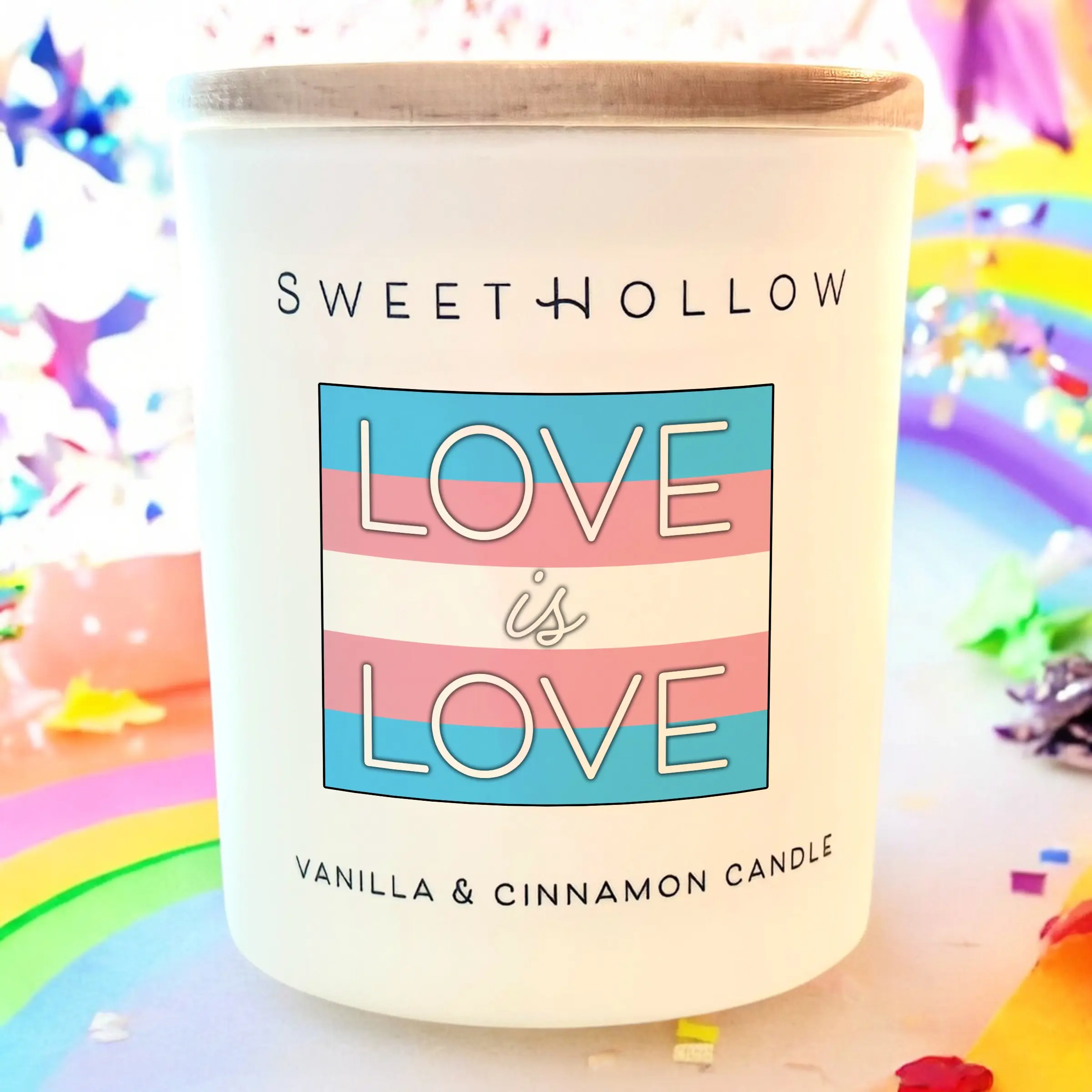 Trans Pride Candle, Love Is Love, Transgender Flag, Vanilla & Cinnamon Scent, Gay Pride Celebration