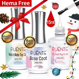 PUENTE Gel Base Top Coat Set 3 Pcs, Glossy and Chrome Proof Matte Top Coat Long Lasting High Gloss and Matte Effects Soak off UV LED DIY at Home Manicure Gift for Women