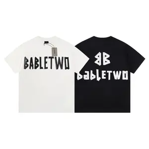 BABLETWO Front and Back Silver Tape Logo Vintage Wash Distressed Short Sleeve T-Shirt