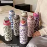 Colorful Leopard Print Stainless Steel Water Bottle, 24 oz / 32 oz / 40 oz Double-Wall Insulated Sports Flask, Vacuum Thermal Travel Cup with Straw, Insulated Portable Tumbler, Tumbler, Vacuum Insulated Thermos, Drinkware