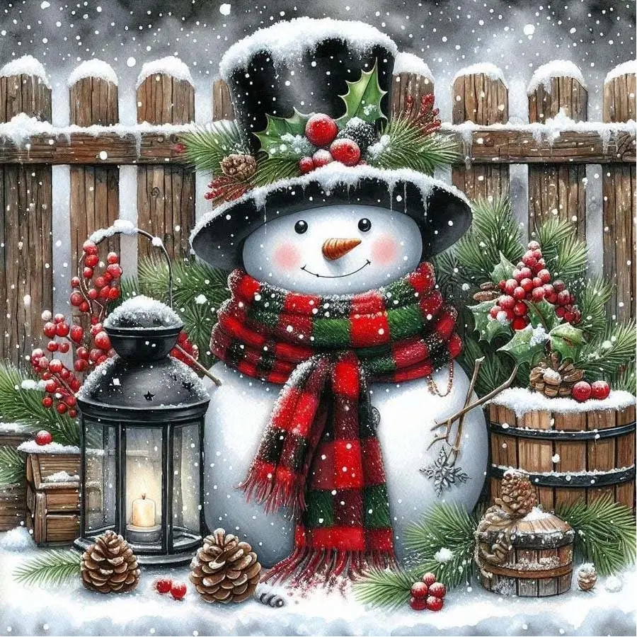 5D DIY Full Drill Round Diamond Painting - Diamond Art Kit Snowman, Winter Scene, Festival Mosaic, Canvas, Diamond Painting Kits - DIY Decorative Painting, Home Wall Decor, Handicraft, Suitable for Halloween and Christmas, Birthday and Anniversary Gifts