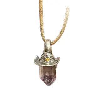 Natural Amethyst Hexagonal Witch Hat Pendant