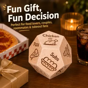1Pc Wooden Food Choice Dice, Multi-Sided Dinner Decider Toy for Couples Date Night, Friends Party, Family Takeout & Roommates, Funny Gift for Him Her Party