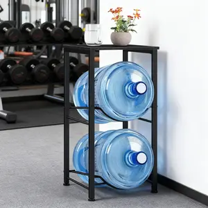 5 Gallon Water Jug Holder Stand with Top Shelve - 2-Tier Water Jug Rack for 5 Gallon Water Cooler Jug, Heavy Duty Water Dispenser, Water Cooler Storage Rack, Wooden Tabletop Organizer, Kitchen storage accessories, water bottle storage organization