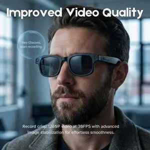 AI Smart Glasses with 800w Camera & Audio Bluetooth Video Recording Sunglasses - ChatGPT Translation, Voice Control, Image Stabilization, Object Recognition for Men and Women, 4K Resolution, 8 Million Pixels, Sweatproof, Noise Reduction, 290mAh Battery Ca