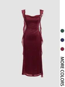 prom dresses，Valentine's Day Women's Solid Glitter Ruffle Trim Dress, Elegant Sleeveless Dress for Party Club Dating Wear, Ladies Clothes for All Seasons