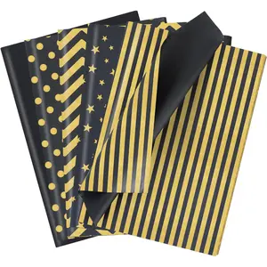 100 Sheets Black and  Tissue Paper Bulk, 5 Style Metallic Wrapping Tissue Paper for  Bags, 14x20 Polka Dot Striped  Wrap for Graduation Birthday  Year DIY Crafts