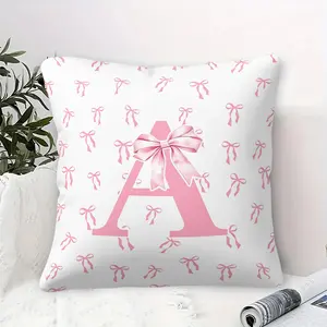Coquette Monogram A-Z Throw Pillow, Cute Pink Bow Print Cushion, Includes Pillow Core, Soft Plush Preppy Aesthetic Accent Pillow, For Couch Bedroom Dorm Sofa Home Decor, Perfect Gift For Girls