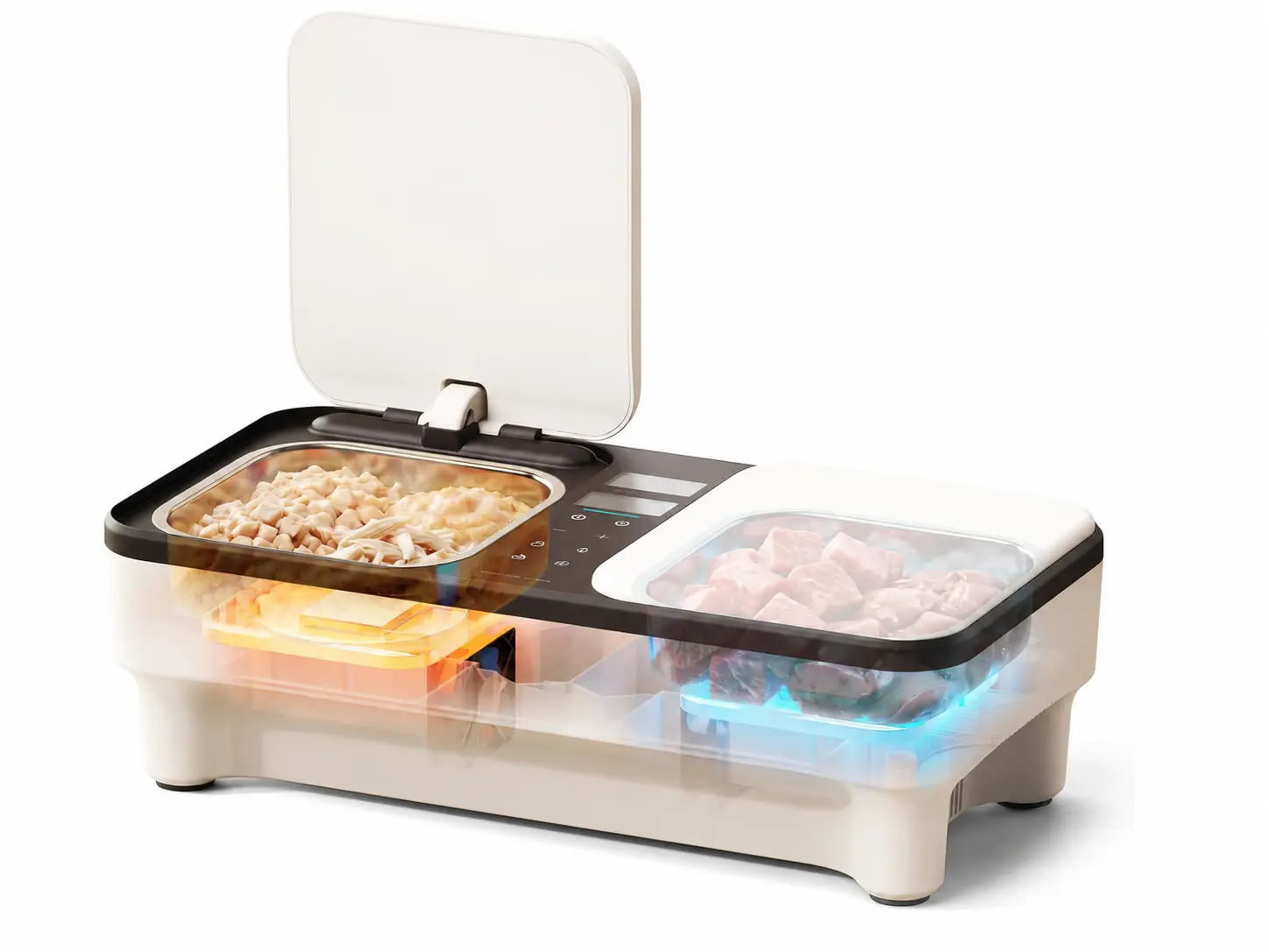 Automatic Wet Food Feeder for Cats - Semiconductor Cooling & Pre-Heating, Programmable Timed Dispenser, Stainless Steel Tray, Quiet, for 1-2 Cats Daily Use & Short Trips