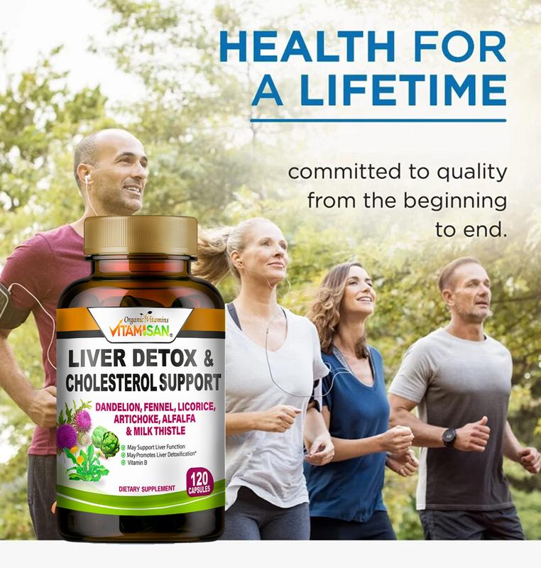 Vitamisan Liver Detox & Cholesterol Support 120 Capsules with Dandelion Fennel Licorice Artichoke Alfalfa Milk Thistle for Optimal Health