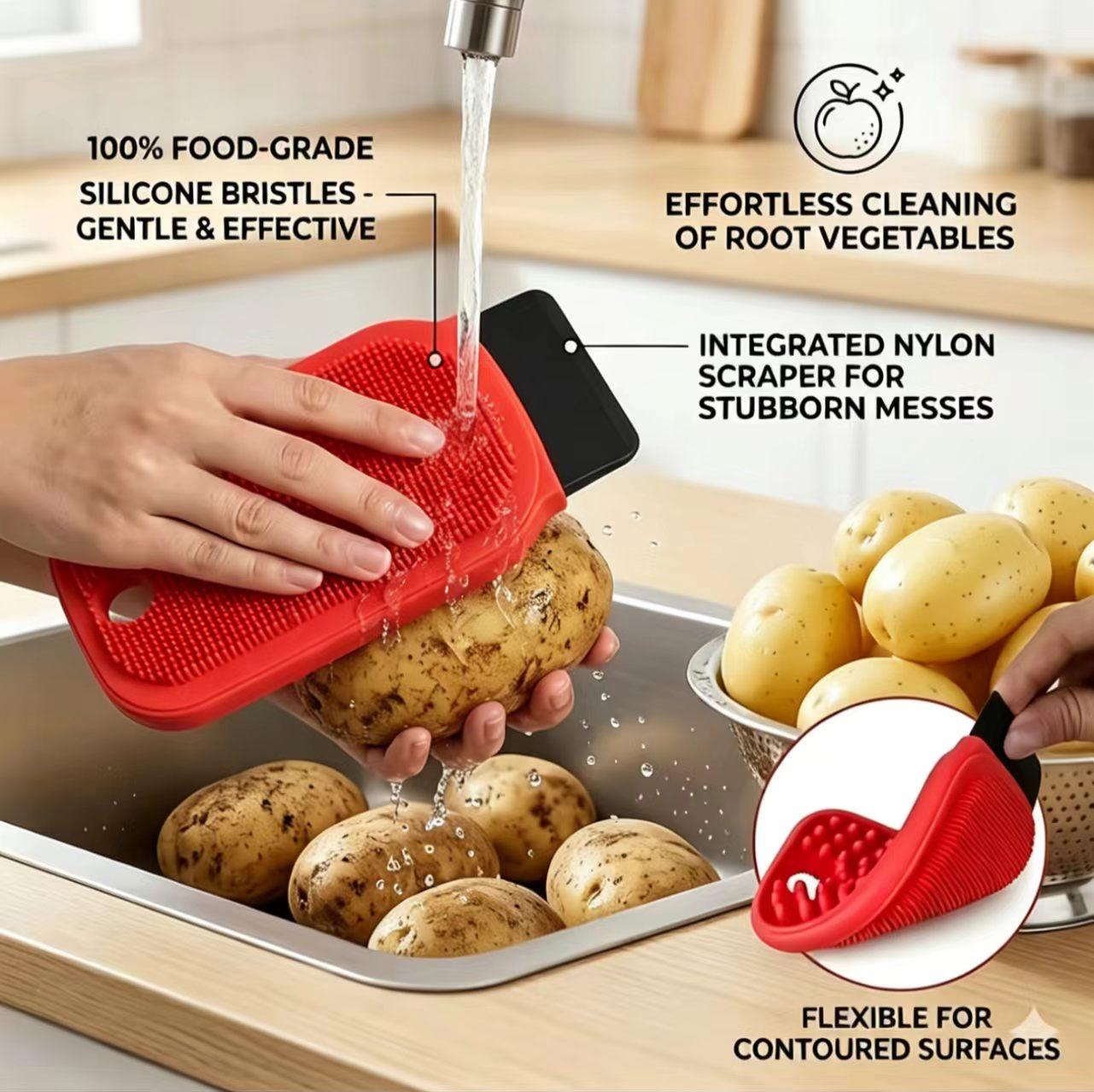 Food-Safe Silicone Vegetable Brush, Multi-Use Kitchen Produce Cleaning Tool