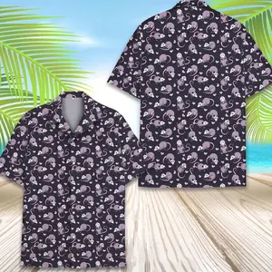 Cute Opossum Hawaiian Shirt for Men and Women, Funny Possum Aloha Shirt, Purple Cartoon Rodent Button Down, Kawaii Animal Gift
