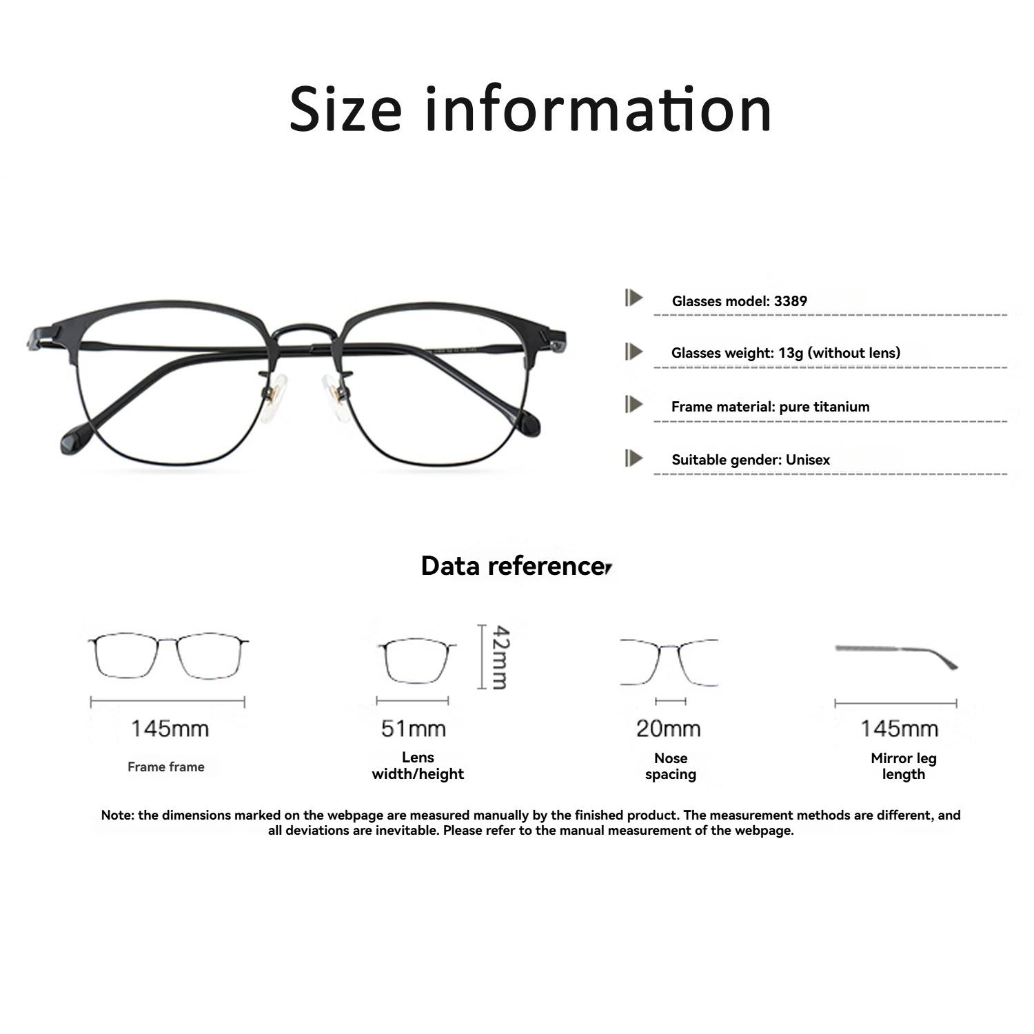 FYTOO Ultra Light Titanium Alloy Eyeframe, Black Frame, Men's and Women's Business Frame, Office Fashion Glasses