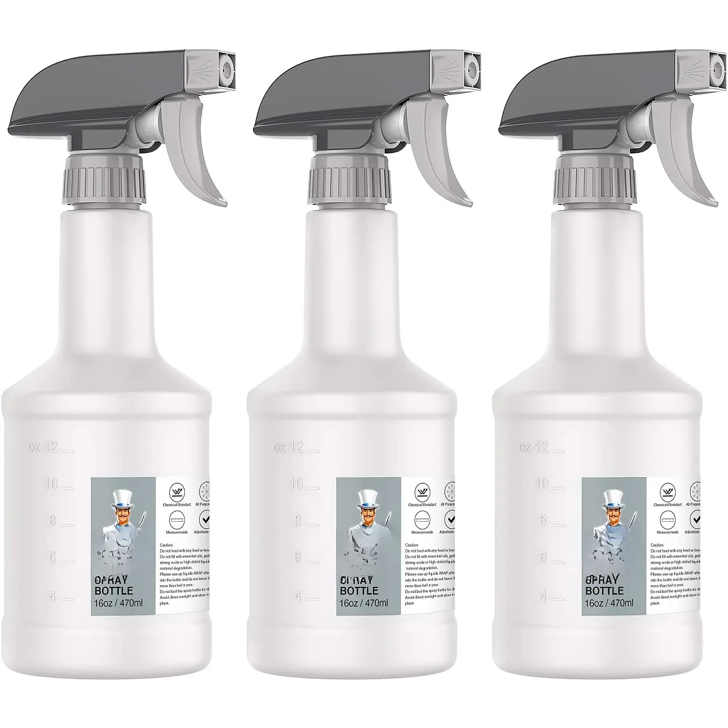 16 oz Empty Plastic Spray Bottles for Cleaning Solutions, Heavy Duty Household  Spray Bottles with Measurements and Adjustable Leak Proof Nozzle, 3 Pack